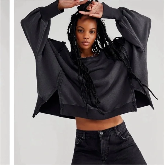 NWOT Free People / We the Free Camden Sweatshirt - black - XL IR - WASH - Picture 2 of 6